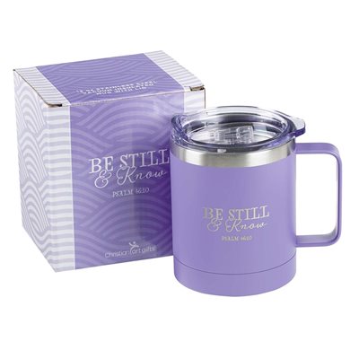 Tasse de Café en Acier Inoxydable / Be Still Lavender Camp Style Stainless Steel Mug - Psalm 46:10
