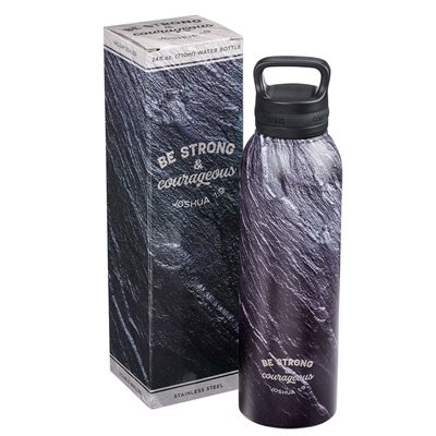 Bouteille d'Eau en Acier Inoxydable / Strong & Courageous Black Stone Stainless Steel Water Bottle - Joshua 1:9