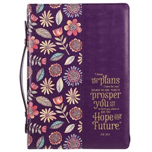 Couverture pour Bible LARGE / I Know the Plans Purple Floral Faux Leather Fashion Bible Cover - Jeremiah 29:11 , LARGE
