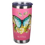 Be Still Stainless Steel Travel Mug, Pink Butterfly