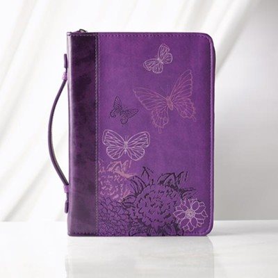 Butterflies Bible Cover, Purple, Medium / Couverture de Bible Violet Medium