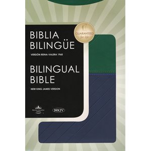 Biblia Bilingüe RVR 1960-NKJV, Piel Italiana Azul y Verde (RVR 1960-NKJV Bilingual Bible, Leathersoft Blue & Green)