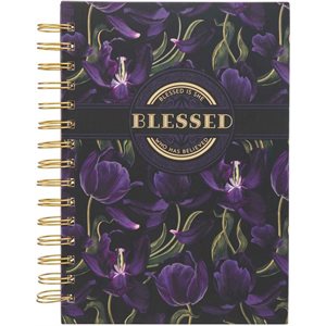 Blessed Wirebound Journal, Black Purple Floral