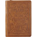 Classic Faux Leather Journal For I Know The Plans Jeremiah 29:11 Bible Verse Bible Verse Brown Inspirational Notebook, Lined Pages w / Scripture, Ribbon Marker, Zipper Closure