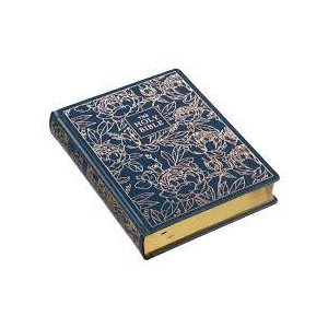 KJV Large-Print Note-Taking Bible--soft leather-look, navy blue floral
