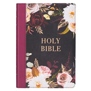 KJV Large-Print Thinline Bible--soft leather-look, burgundy Floral